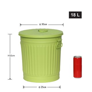Jinfa | Bidone in metallo con manici e coperchio | Verde |  29 cm, h 31,5 cm | Capienza 18 litri