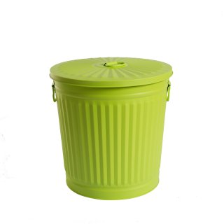 Jinfa | Cubo de basura de metal galvanizado con asas y tapa | Verde | Dimetro  42 cm - Altura 47,5 cm | Capacidad: 62 litros