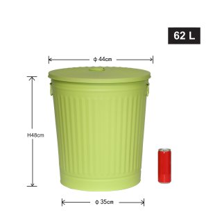 Jinfa | Galvanized metal trash bin with handles and lid | Green | Diameter  42 cm | Height 47,5 cm | Volume: 62 litres