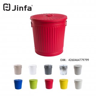 Jinfa | Cubo de basura de metal galvanizado con asas y tapa | Rojo | Dimetro  21,5 cm - Altura 21,5 cm | Capacidad: 7 litros