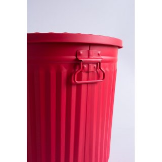 Jinfa | Galvanized metal trash bin with handles and lid | Red | Diameter  21,5 cm | Height 21,5 cm | Volume: 7 litres