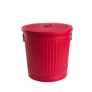 Jinfa | Cubo de basura de metal galvanizado con asas y tapa | Rojo | Dimetro  29 cm - Altura 31,5 cm | Capacidad: 18 litros