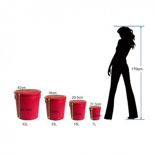 Jinfa | Galvanized metal trash bin with handles and lid | Red | Diameter  29 cm | Height 31,5 cm | Volume: 18 litres