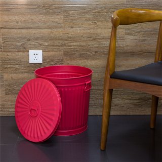 Jinfa | Poubelle en m�tal galvanis� avec poign�es et couvercle | Rouge | Diam�tre � 36 cm - Hauteur 36,5 cm | Capacit�: 35 litres