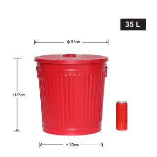 Jinfa� M�lleimer Vintage Metall Deckeleimer M�lltonne mit Tragegriffen Ascheeimer W�schebeh�lter Rot � 36 cm, H�he 36,5 cm, Vol. 35 Liter