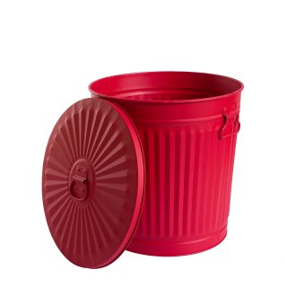 Jinfa� M�lleimer Vintage Metall Deckeleimer M�lltonne mit Tragegriffen Ascheeimer W�schebeh�lter Rot � 36 cm, H�he 36,5 cm, Vol. 35 Liter