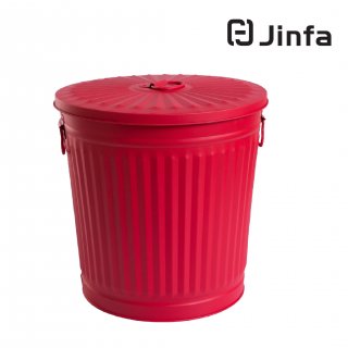 Jinfa | Galvanized metal trash bin with handles and lid | Red | Four different sizes