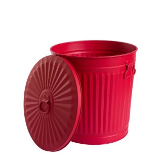 Jinfa® Mülleimer Vintage Metall Deckeleimer Mülltonne mit Tragegriffen Ascheeimer Wäschebehälter Rot 4 verschiedenen Größen
