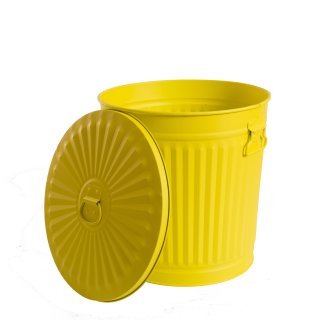 Jinfa | Cubo de basura de metal galvanizado con asas y tapa | Amarillo | Dimetro  29 cm - Altura 31,5 cm | Capacidad: 18 litros