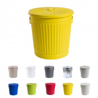 Jinfa | Galvanized metal trash bin with handles and lid | Yellow | Diameter  29 cm | Height 31,5 cm | Volume: 18 litres