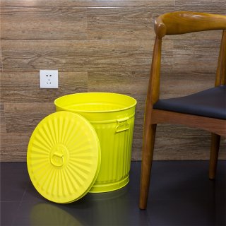 Jinfa | Cubo de basura de metal galvanizado con asas y tapa | Amarillo | Dimetro  36 cm - Altura 36,5 cm | Capacidad: 35 litros