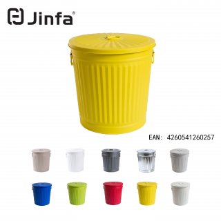 Jinfa | Galvanized metal trash bin with handles and lid | Yellow | Diameter � 36 cm | Height 36,5 cm | Volume: 35 litres