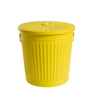 Jinfa | Galvanized metal trash bin with handles and lid | Yellow | Diameter � 36 cm | Height 36,5 cm | Volume: 35 litres