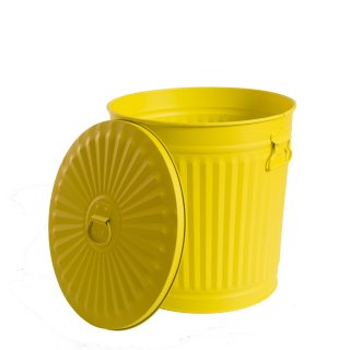 Jinfa | Galvanized metal trash bin with handles and lid | Yellow | Diameter � 36 cm | Height 36,5 cm | Volume: 35 litres