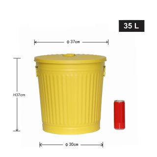 Jinfa | Poubelle en m�tal galvanis� avec poign�es et couvercle | Jaune | Diam�tre � 36 cm - Hauteur 36,5 cm | Capacit�: 35 litres