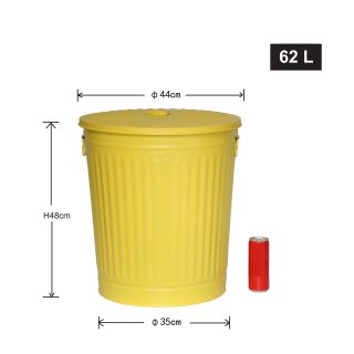 Jinfa | Cubo de basura de metal galvanizado con asas y tapa | Amarillo | Dimetro  42 cm - Altura 47,5 cm | Capacidad: 62 litros