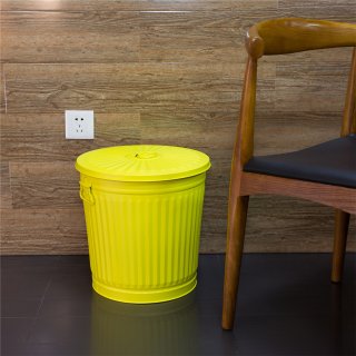 Jinfa | Cubo de basura de metal galvanizado con asas y tapa | Amarillo | Dimetro  42 cm - Altura 47,5 cm | Capacidad: 62 litros