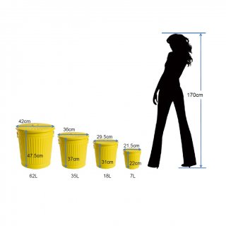 Jinfa | Galvanized metal trash bin with handles and lid | Yellow | Diameter  42 cm | Height 47,5 cm | Volume: 62 litres