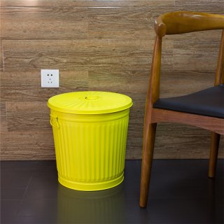 Jinfa | Poubelle en mtal galvanis avec poignes et couvercle | Jaune | Diamtre  42 cm - Hauteur 47,5 cm | Capacit: 62 litres