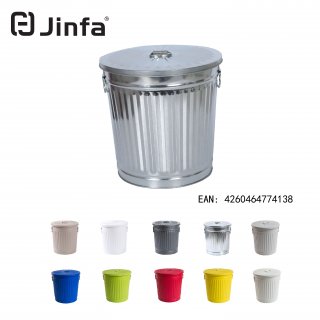Jinfa | Cubo de basura de metal galvanizado con asas y tapa | Zinc | Dimetro  21,5 cm - Altura 21,5 cm | Capacidad: 7 litros