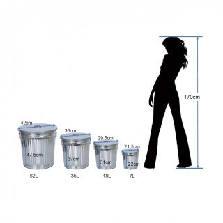 Jinfa | Cubo de basura de metal galvanizado con asas y tapa | Zinc | Dimetro  29 cm - Altura 31,5 cm | Capacidad: 18 litros