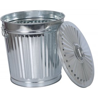 Jinfa | Cubo de basura de metal galvanizado con asas y tapa | Zinc | Dimetro  29 cm - Altura 31,5 cm | Capacidad: 18 litros