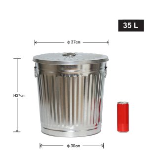 Jinfa | Poubelle en mtal galvanis avec poignes et couvercle | Zinc | Diamtre  36 cm - Hauteur 36,5 cm | Capacit: 35 litres