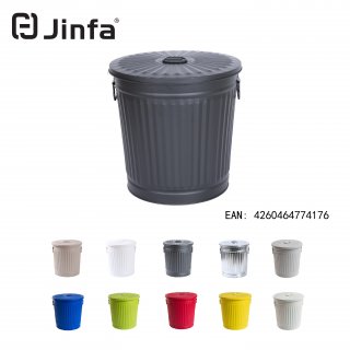 Jinfa | Cubo de basura de metal galvanizado con asas y tapa | Negro | Dimetro  21,5 cm - Altura 21,5 cm | Capacidad: 7 litros