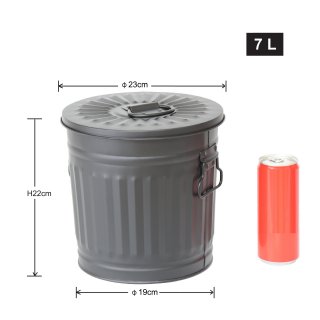 Jinfa | Galvanized metal trash bin with handles and lid | Black | Diameter  21,5 cm | Height 21,5 cm | Volume: 7 litres