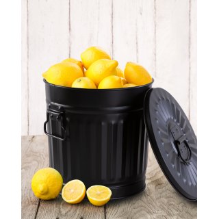 Jinfa | Poubelle en mtal galvanis avec poignes et couvercle | Noir | Diamtre  21,5 cm - Hauteur 21,5 cm | Capacit: 7 litres