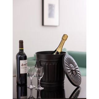 Jinfa | Piccolo bidone in metallo con manici e coperchio | Nero |  21,5 cm, h 21,5 cm | Capienza 7 litri