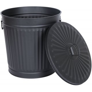 Jinfa | Cubo de basura de metal galvanizado con asas y tapa | Negro | Dimetro  29 cm - Altura 31,5 cm | Capacidad: 18 litros