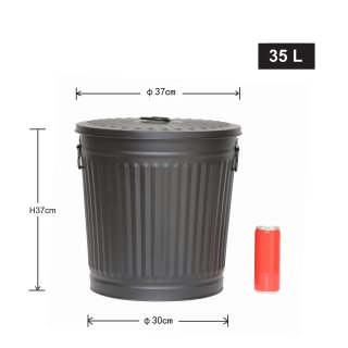Jinfa | Galvanized metal trash bin with handles and lid | Black | Diameter  36 cm | Height 36,5 cm | Volume: 35 litres