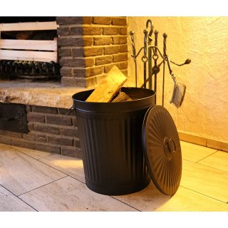 Jinfa | Galvanized metal trash bin with handles and lid | Black | Diameter  36 cm | Height 36,5 cm | Volume: 35 litres