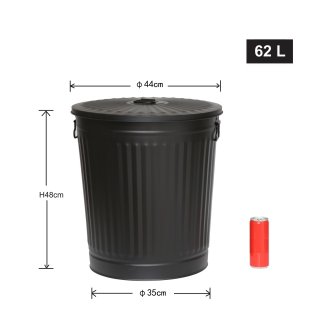 Jinfa | Galvanized metal trash bin with handles and lid | Black | Diameter  42 cm | Height 47,5 cm | Volume: 62 litres