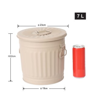 Jinfa | Cubo de basura de metal galvanizado con asas y tapa | Beige | Dimetro  21,5 cm - Altura 21,5 cm | Capacidad: 7 litros