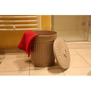 Jinfa | Galvanized metal trash bin with handles and lid | Beige | Diameter  21,5 cm | Height 21,5 cm | Volume: 7 litres