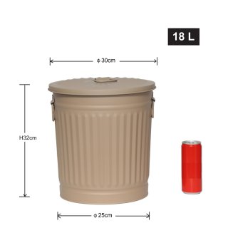 Jinfa | Galvanized metal trash bin with handles and lid | Beige | Diameter � 29 cm | Height 31,5 cm | Volume: 18 litres