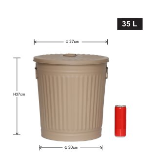 Jinfa | Galvanized metal trash bin with handles and lid | Beige | Diameter � 36 cm | Height 36,5 cm | Volume: 35 litres