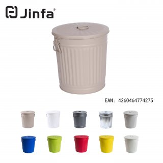 Jinfa | Bidone in metallo con manici e coperchio | Beige |  36 cm, h 36,5 cm | Capienza 35 litri