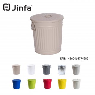 Jinfa | Cubo de basura de metal galvanizado con asas y tapa | Beige | Dimetro  42 cm - Altura 47,5 cm | Capacidad: 62 litros