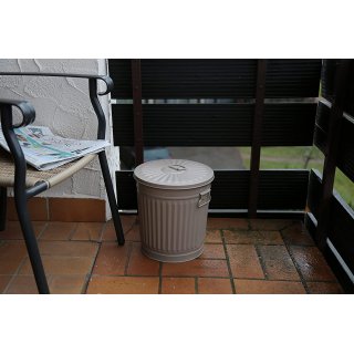 Jinfa | Cubo de basura de metal galvanizado con asas y tapa | Beige | Dimetro  42 cm - Altura 47,5 cm | Capacidad: 62 litros