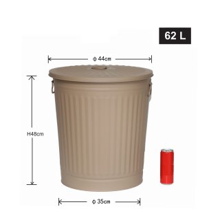 Jinfa | Galvanized metal trash bin with handles and lid | Beige | Diameter  42 cm | Height 47,5 cm | Volume: 62 litres