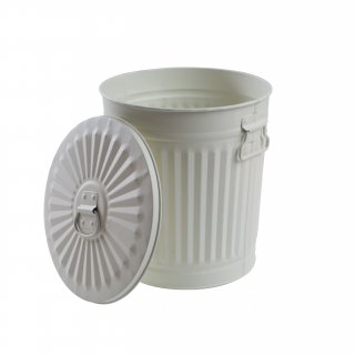 Jinfa | Galvanized metal trash bin with handles and lid | Creme White | Diameter  21,5 cm | Height 21,5 cm | Volume: 7 litres