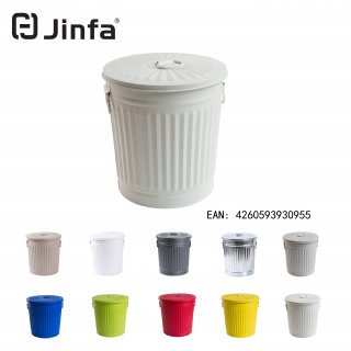 Jinfa | Piccolo bidone  in metallo con manici e coperchio | Bianco crema |  21,5 cm, h 21,5 cm | Capienza 7 litri
