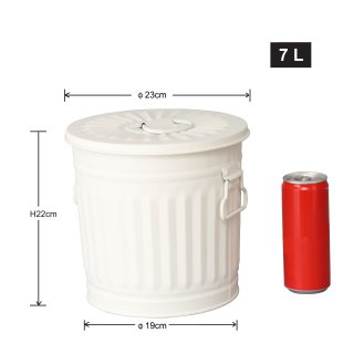 Jinfa | Piccolo bidone  in metallo con manici e coperchio | Bianco crema |  21,5 cm, h 21,5 cm | Capienza 7 litri
