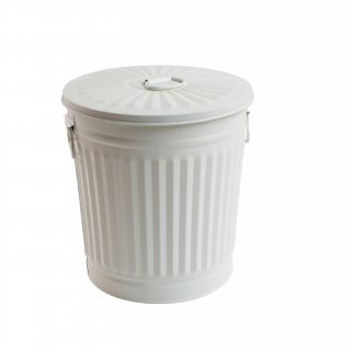 Jinfa | Galvanized metal trash bin with handles and lid | Creme White | Diameter  29 cm | Height 31,5 cm | Volume: 18 litres