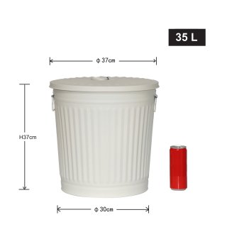 Jinfa | Cubo de basura de metal galvanizado con asas y tapa | Blanco Crema | Dimetro  36 cm - Altura 36,5 cm | Capacidad: 35 litros
