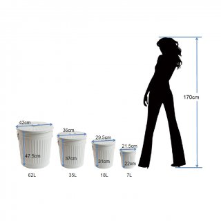 Jinfa | Galvanized metal trash bin with handles and lid | Creme White | Diameter  36 cm | Height 36,5 cm | Volume: 35 litres