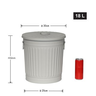 Jinfa | Galvanized metal trash bin with handles and lid | Grey | Diameter  29 cm | Height 31,5 cm | Volume: 18 litres
